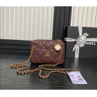 Grade Quality Chanel Shiny Lambskin Mini Camera Case bag AS5190 Dark Brown 2024