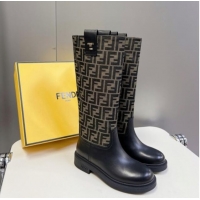 Popular Style Fendi Filo High Boots 3.5cm in FF fabric and Leather Black/Brown 930083