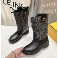 Stylish Fendi Filo Medium Boots 3.5cm in FF fabric and Leather Grey 930088