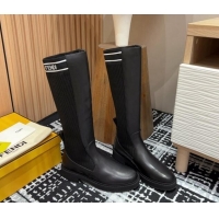 Top Grade Fendi Rockoko Medium Boots 3cm in Leather and Knit Black/White 930092