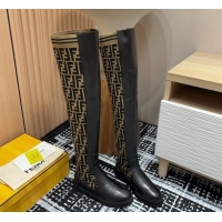 Most Popular Fendi Rockoko Over-Knit High Boots 3cm in Leather and Knit Black/Brown 930095