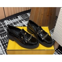 Classic Hot Fendi Filo Platform Loafers 4cm in Shiny Leather with Tassel Black 930113