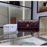 Good Product Chanel Lambskin Phone Holder with Chain and Gold-Tone Ball AP3071 Dark Burgundy 2024