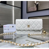 Grade Design Chanel Lambskin Phone Holder with Chain and Gold-Tone Ball AP3071 White 2024