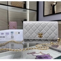 Top Design Chanel Lambskin Wallet on Chain WOC with Gold-Tone Ball AP1450 Light Grey 2024