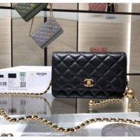 Luxury Cheap Chanel Lambskin Wallet on Chain WOC with Gold-Tone Ball AP1450 Black 2024