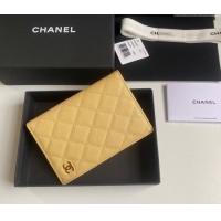 Top Grade Chanel Grained Calfskin Passport Cover A80385 Yellow 2024