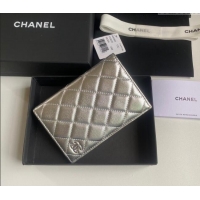 Most Popular Chanel Metallic Calfskin Passport Cover A80385 Silver 2024