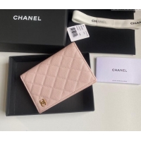 Top Design Chanel Grained Calfskin Passport Cover A80385 Light Pink 2024