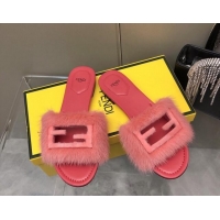 Hot Style Fendi Baguette Flat Slides Sandal in Mink Fur Pink 930116