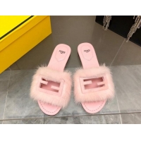 Grade Quality Fendi Baguette Flat Slides Sandal in Mink Fur Light Pink 930122