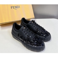 Best Product Fendi Low top Sneakers in Calfskin and Sequins Black 1112081