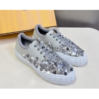 Good Looking Fendi Low top Sneakers in Calfskin and Sequins Grey 1112082