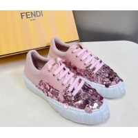 Good Quality Fendi Low top Sneakers in Calfskin and Sequins Pink 1112083