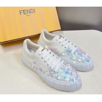 Durable Fendi Low top Sneakers in Calfskin and Sequins White 1112084