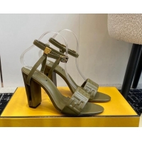 Unique Style Fendi Delfina Heel Sandals 9.5cm in FF Nappa Leather Green 1112085