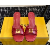 Sophisticated Fendi FFold medium-heeled slides sandal 4cm in embossed leather Red 112088