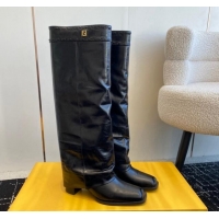 Pretty Style Fendi Show High Boots 6cm in Calfskin Leather Black 1112096