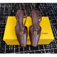 Fashion Fendi FFold Slingback Pumps 4cm in Embossed Calfskin Dark Brown 112097