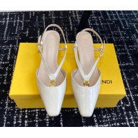 Grade Quality Fendi FFold Slingback Pumps 4cm in Embossed Calfskin White 112098