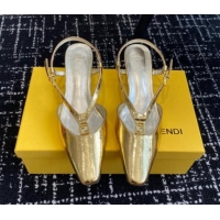 Luxury Fendi FFold Slingback Pumps 4cm in Embossed Calfskin Gold 112100