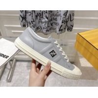 Luxury Discount Fendi FF Patch Calfskin Sneakers Grey 112111