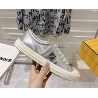 Luxury Cheap Fendi FF Patch Calfskin Sneakers Silver 112113