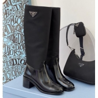 Unique Style Prada Brushed Leather and Nylon High Boots P102903 Black 102903