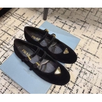 Feminine Prada Velvet ballerinas flats with Double Strap Black 114115