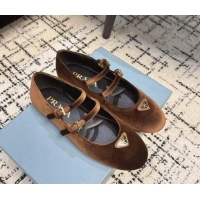 Best Grade Prada Velvet ballerinas flats with Double Strap Brown 114117