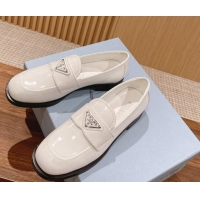 Buy Discount Prada Brushed Leather Loafers Ivory White 114129