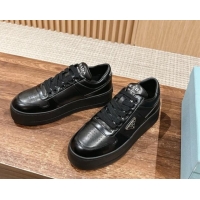 Good Quality Prada Leather Platform Sneakers Black 115001