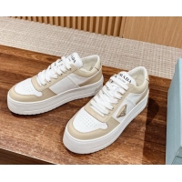 Top Grade Prada Leather Platform Sneakers White/Beige 115002