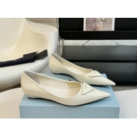 Low Price Prada Patent Leather Pointed Ballerinas Flat Ivory White 1115016