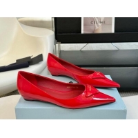 Unique Style Prada Patent Leather Pointed Ballerinas Flat Red 115017