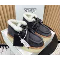 Shop Cheap Prada Suede Wool Laced up Ankle Boots 5cm Dark Grey 115023