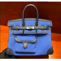 Famous Brand Hermes Birkin 25cm Cargo Bag in Swift Leather and Canvas H25 Black/Blue 2024 (Full Handmade)