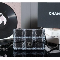 Well Crafted Chanel Wool Tweed Classic Mini Flap Bag A69900 Black/Blue 2024