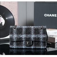 Best Price Chanel Wool Tweed Classic 11.12 Medium Flap Bag A01112 Black/Blue 2024