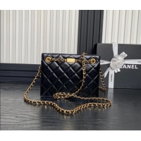 Most Popular Chanel Shiny Lambskin Small Shopping Bag with CC Stud Chain AS5204 Black 2024