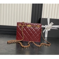 Top Quality Chanel Shiny Lambskin Small Shopping Bag with CC Stud Chain AS5204 Burgundy 2024