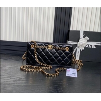 Promotional Chanel Shiny Lambskin Clutch with CC Stud Chain AS5203 Black 2024