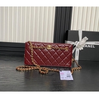 Luxury Cheap Chanel Shiny Lambskin Clutch with CC Stud Chain AS5203 Burgundy 2024