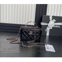 Promotional Chanel Lambskin & Strass Clutch with Chain and Top Handle AP4317 Black 2024