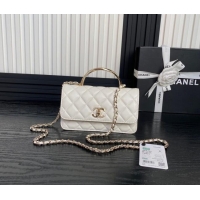 Market Sells Chanel Lambskin & Strass Clutch with Chain and Top Handle AP4293 White 2024