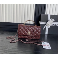 New Design Chanel Lambskin & Strass Clutch with Chain and Top Handle AP4293 Burgundy 2024