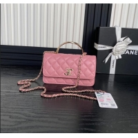 Cheapest Chanel Lambskin & Strass Clutch with Chain and Top Handle AP4293 Light Pink 2024