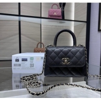 Chanel Grained Calfskin Clutch with Chain and Top Handle AP4244 Black 2024