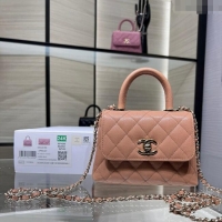 Top Grade Chanel Grained Calfskin Clutch with Chain and Top Handle AP4244 Rose Beige 2024