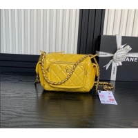 Luxurious Chanel Shiny Crumpled Lambskin Small Camera Case bag AS5220 Yellow 2024